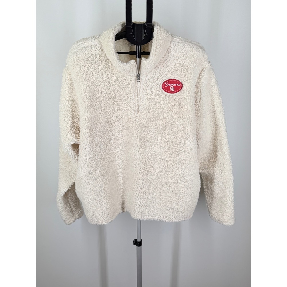 Knights Apparel Oklahoma Sooners Sherpa Fleece Quarter Zip Pullover Cream 2XL